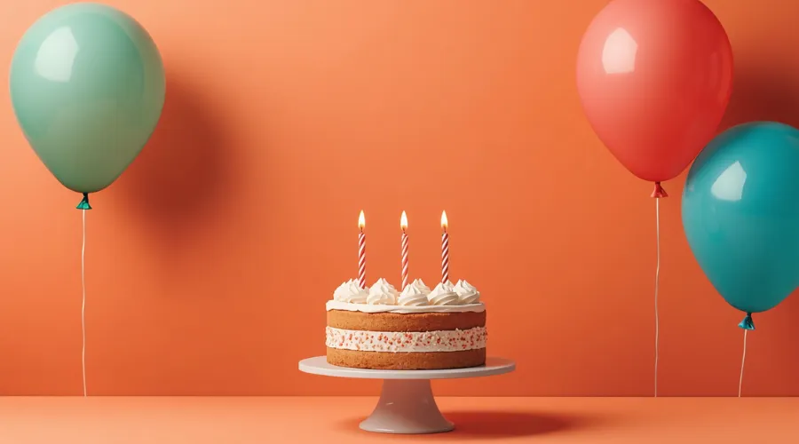 baloons with birthday cake in bright colors