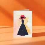 Stylish Lady Maxi Dress Card | Black Gown & Pink Feather Hat - Image 2