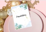 Vibrant celebration greeting card with golden and pink background.