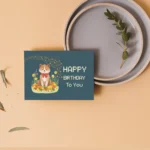 birthday card bear illustration brown color background