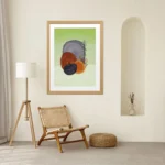 Sustainable wall art print with earthy tones and minimalist botanical elements for a mindful home office.