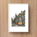 Modern Melbourne Tram Wall Art hanging beautifully above a contemporary living room sofa.