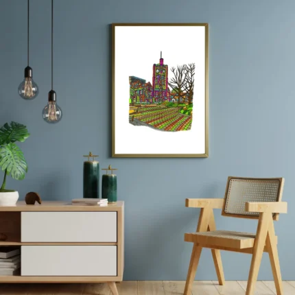 Detailed view of the clock tower from the melbourne uni wall art