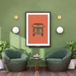 Colorful boho wall art print framed and displayed beautifully on a modern living room wall.