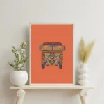 Vibrant Truck Art Print showing detailed, colorful South Asian folk truck art illustration on a solid terracotta background.