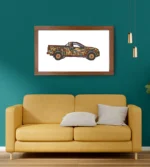 Boho vintage van wall art showing a colourful patterned camper on a terracotta backdrop