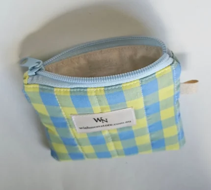 Quilted gingham fabric purse with zip closure by WishNest Store