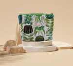 Handmade Australian native botanical pouch in quilted cotton canvas with green zip