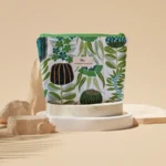Handmade Australian native botanical pouch in quilted cotton canvas with green zip