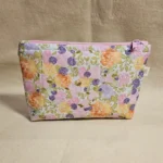 handmade quilted pink floral makeup pouch with zipper