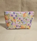 handmade quilted pink floral makeup pouch with zipper